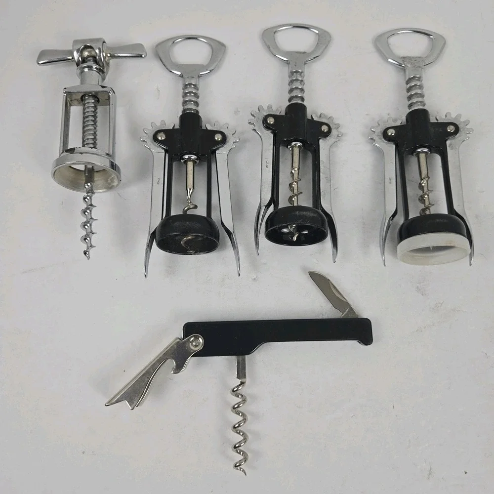 5 Vintage Corkscrews Wine Bottle Openers Made in Italy Black & Silver